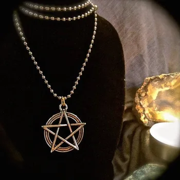 Goth Nové Nadpřirozené Wicca Pentagram Náhrdelník Přívěsek Kulatý Korálek Řetězce Dlouhé Styl Jednoduchý Klasický Módní Ženy Šperky