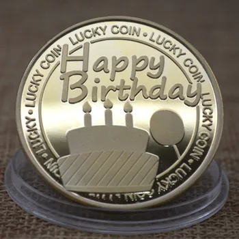 Šťastné Narozeniny Odznak Stříbrné A Pozlacené Mince, Pamětní Medaile Reliéfní Kovový Odznak Štěstí Mince Narozeninový Medailon
