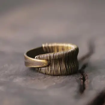 Originální nové Thajské stříbrný měděný drát vinutí proces otevření nastavitelný prsten retro osobnosti pánské šperky
