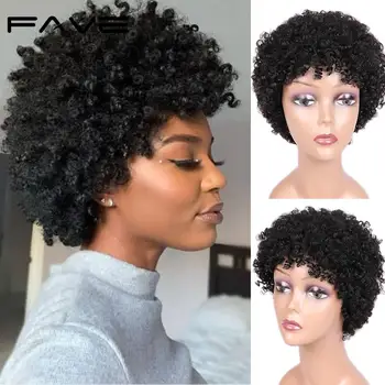 OBLÍBENÉ Krátké Afro Paruka Spiral Curl Lidské Vlasy Paruky Pro Černé Ženy Brazilské Remy Vlasy Krátké Kinky Afro Kudrnaté Lidských Paruku 6,5 Palce