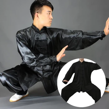 Tradiční Čínský Oděv Černé Dlouhý Rukáv Wushu, TaiChi Muži, Kung-Fu Uniforma Oblek Uniformy Tai Chi Cvičení Oblečení Unisex