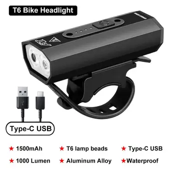 T6 LED Bike Přední Světlo 1000 Lumen Type-C USB Dobíjecí Lampa Cyklistika Světlomet Horské Silnici jízdních Kol Lanterna Bike Doplňky