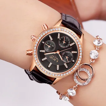 LIGE Top Značky Luxusní Ženy Hodinky pro Volný čas módní Kožené Quartz Dámy Diamantové Šaty hodinky Ženy dárkové Relogio Feminino+Box