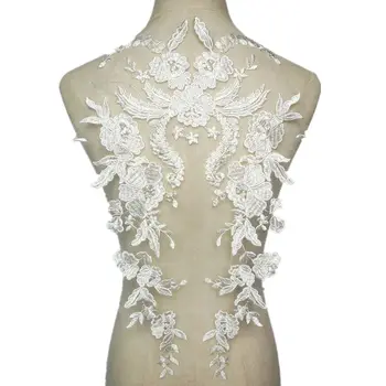 Bílé Květy Svatební Šaty Nášivky Vyšívané Tkaniny Límec Krajky Trim Ok Šít Na Patch Pro Šaty DIY Dekorace
