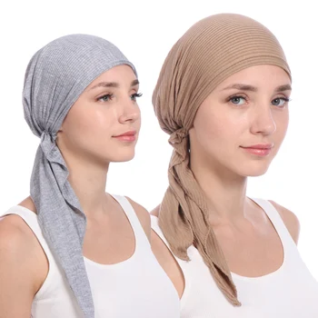 Nové elastické bavlněné jednobarevné zabalte hlavu šátek Klobouky muslimský turban klobouk pro ženy, Vnitřní Hidžáb Čepice módní ženského čepice turbantes