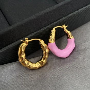 Módní Značkové Slavné Značky Pink Gold Asymetrické Náušnice Ženy Luxusní Šperky Boutique Nejvyšší Kvality Trend