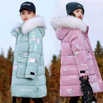 Nové Zimní Dolů bavlna Jacket Dívky Nepromokavý Kabát s Kapucí Děti, Svrchní Oděvy Dospívající 5-16Y oblečení Děti Bunda Snowsuit