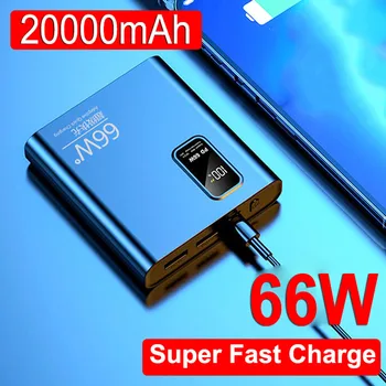 66W Super Rychlé Nabíjení Power Bank 20000mAh Přenosný Mini Nabíječka Digitální Displej, Externí Baterie pro iPhone, Xiaomi, Huawei