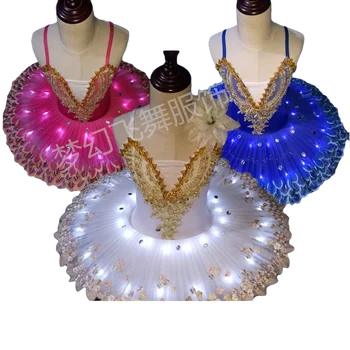 Led Baletu Tutu Dítě Labutí Jezero Kostým Fluorescenční Baletní Šaty Pro Dívky, Dospělé Ženy Palačinka Tutu Dancewear
