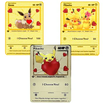 Anime Pokemon Gold Card Pikachu Eevee 60Hp jsem si Vás Zlaté Kovové Karetní Hra Kolekce Hraček Dárek pro Děti 0