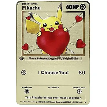 Anime Pokemon Gold Card Pikachu Eevee 60Hp jsem si Vás Zlaté Kovové Karetní Hra Kolekce Hraček Dárek pro Děti 3