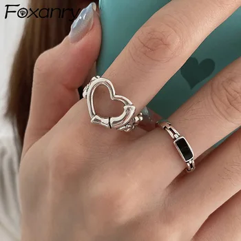Evimi 925 Standardní Stříbrné Prsteny pro Ženy, Páry, Nové Módní Kreativní Duté LÁSKA Srdce Řetězce Geometrické Nevěsta Šperky