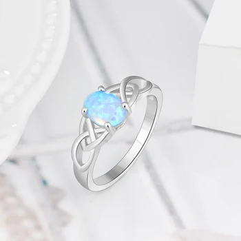 Stříbrná Barva Oválný Modrý Opál Prsten Vintage Pletené Prsten Snubní Zásnubní Prsteny pro Ženy Jemné Šperky (Lam Hub Fong)