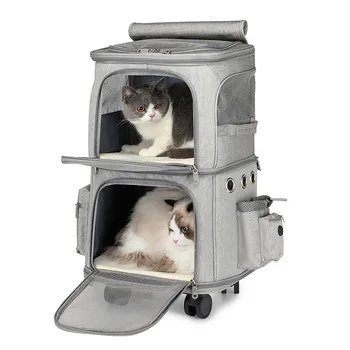 Pet Double-layer Vozík Bag Venkovní Cestování Univerzální Kolo Pet Vozík Cat Taška Skládací Pet brašna Pet Dopravce Taška Kočka