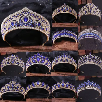 UODCM Vintage Luxusní Modrý Krystal Svatební čelenka Pro Ženy, Svatební Drahokamu Flower Water Drop Čelenky Vlasové Doplňky, Šperky