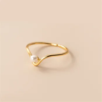 Skutečné 100% 925 Sterling Silver Módní Sladké Kulaté Perly V Tvar Otevření Prsten Pro Ženy, Svatební Jemné Šperky c030