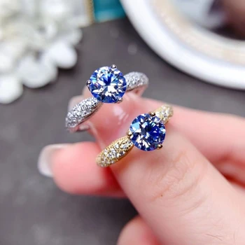 1 Karát Světle Modrá Moissanite Diamantový Prsten pro Ženy 925 Sterling Silver Jemné Svatební Šperky