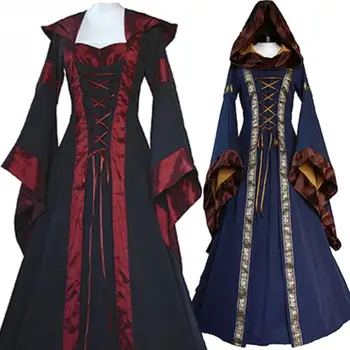 Halloween Cosplay Kostýmy Strašidelné Upíří Čarodějnice Kostým Pro Ženu Středověké Viktoriánské Kostým Černá Fancy Maxi Šaty