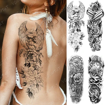 Velké Rameno Rukáv Tetování Velký Křídlo Zbraň Rose Vodotěsné Dočasné Tetování Nálepka Hodiny Květiny Tělo Umění Plné Falešné Tetování, Ženy, Muži