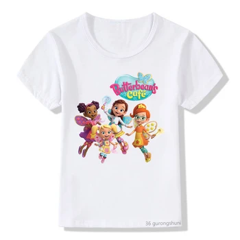 Kawaii girls t-shirt karikatura Butterbean Café grafický tisk dětské tričko letní Harajuku dívka šaty bílé růžové tričko top