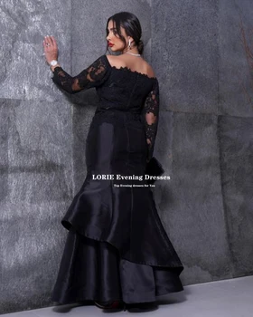 LORIE Luxusní Černé Saténové Elegantní Dlouhé Večerní Šaty Mořská panna bez Ramínek Party Šaty Vestido Saúdská Arabric Pro Ženy Délka Podlahy 1