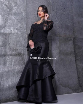 LORIE Luxusní Černé Saténové Elegantní Dlouhé Večerní Šaty Mořská panna bez Ramínek Party Šaty Vestido Saúdská Arabric Pro Ženy Délka Podlahy 3