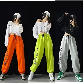 Smiley Hip hop Tepláky Dámské Street Dance Fluorescenční Zelená Harém Kalhoty Ženy Streetwear Módní Kalhoty pro Ženy Plus Velikost