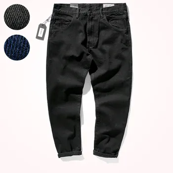 Podzimní Retro Jeans Pánské Straight Nostalgické Těžká Váha, Černé a Modré Čisté Bavlny Prát Starý Americký Denim Tužka Kalhoty 0