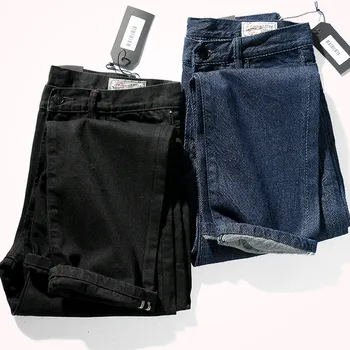 Podzimní Retro Jeans Pánské Straight Nostalgické Těžká Váha, Černé a Modré Čisté Bavlny Prát Starý Americký Denim Tužka Kalhoty 2