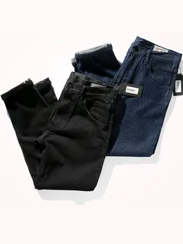 Podzimní Retro Jeans Pánské Straight Nostalgické Těžká Váha, Černé a Modré Čisté Bavlny Prát Starý Americký Denim Tužka Kalhoty 5