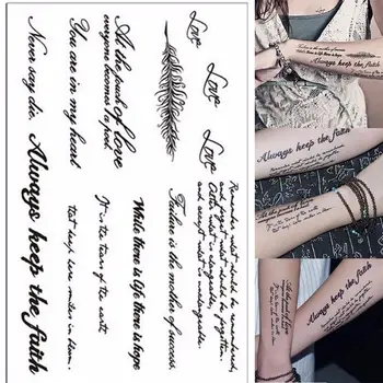 Vodotěsné Dočasné anglické Slovo sexy romantické Tetování Samolepky Černá Písmena Peří body Art Tetování Dropshipping