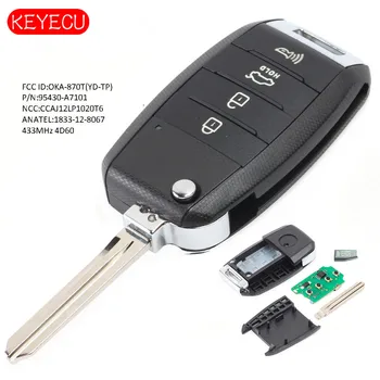 Keyecu Upgrade Flip Vzdálené Klíče Fob 3 Tlačítko 433MHz 4 D 60 Čip pro Kia Cerato 2014-2016 P/N: 95430-A7101