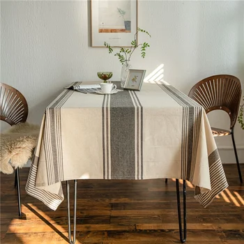 Ubrus Bavlna a Len tapete Šedé Pruhované Obdélníkový Ubrus na Stůl Vintage nappe de table Tabulka Kryt krbu mesa 0