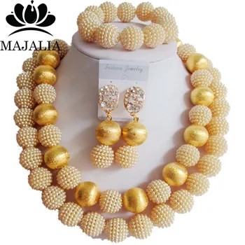Módní africké svatební korálky béžové plastové nigerijské svatební africké korálky šperky set doprava Zdarma Majalia-269