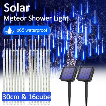 Solární Meteor Sprcha Déšť String Světla Vodotěsný Zahradní Světlo 8 Trubky Vánoční Strom Holiday Party Svatební Dovolená Dekorace