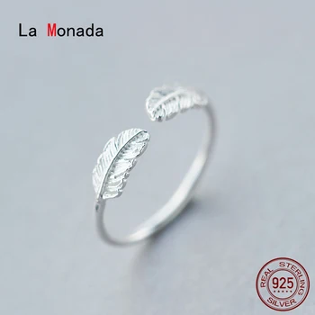 La Monada 50-59mm 925 Mincovní Stříbro Prsteny Pro Ženy Otevřené Nastavitelné Nastavitelné Křídlo Peří Prst Prsten, Stříbro 925 Šperky