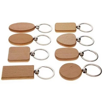 Prázdné Dřevěný přívěšek na Klíče ve Velkém 60 KS Osobní Dřevo Keychain Key Ring Kategorie Obdélník Kolem Squre DIY Dřevěné Řemeslné Potřeby 3