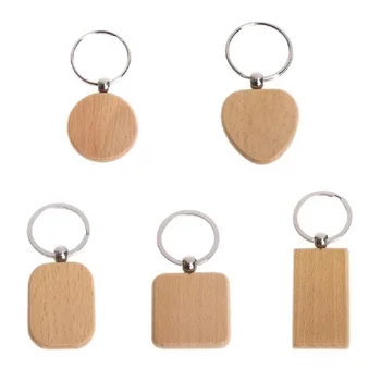 Prázdné Dřevěný přívěšek na Klíče ve Velkém 60 KS Osobní Dřevo Keychain Key Ring Kategorie Obdélník Kolem Squre DIY Dřevěné Řemeslné Potřeby 4