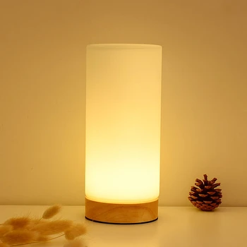 Moderní Masivního Dřeva Stolní Lampy pro Ložnice Noční Lampa Nordic Uzavřené Skleněné Válcové Jednoduchá Ins Holka Art Decor LED Stolní Světlo