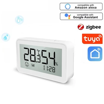 Tuya Zigbee Teploty A Vlhkosti Senzor Vnitřní Vlhkoměr Teploměr Detektor S LCD Displej Podpora Alexa Google Domov